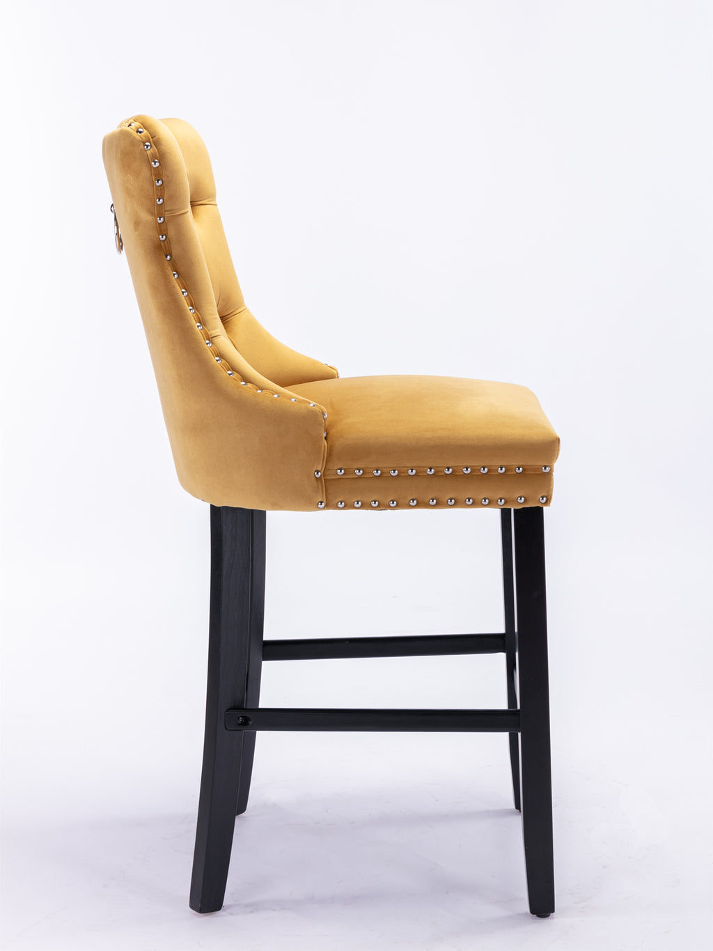 Contemporary Velvet Upholstered Barstools with Button Tufted Decoration and Wooden Legs, and Chrome Nailhead Trim, Leisure Style Bar Chairs,Bar stools, Set of 2 (Golden),SW2002GL - Grand Goldman Shop