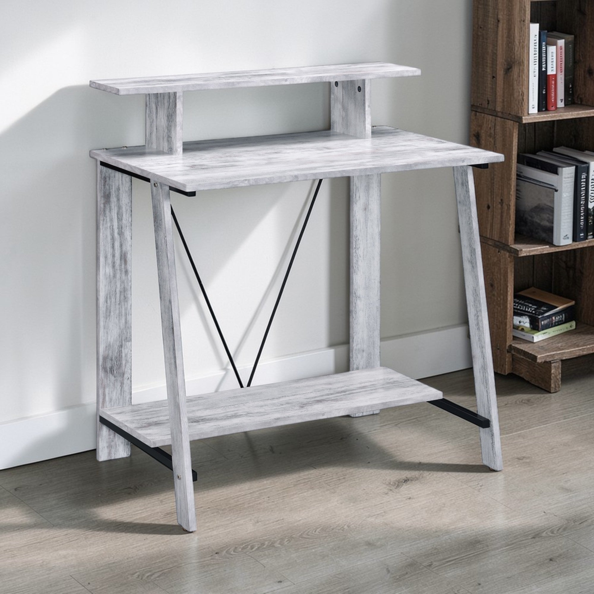 Nypho Antique White & Black Finish Writing Desk - Grand Goldman