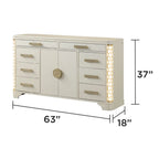 Jasmine Queen 5 Pc LED Bedroom Set in Beige made with Wood and Gold Accents - Grand Goldman Shop