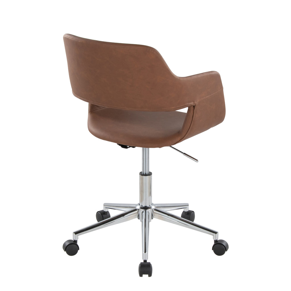 Contemporary Task Chair in Chrome Metal and Brown Faux Leather | Premium Home Decor - Grand Goldman