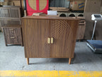 Walnut Wood Buffet Cabinet with Line Groove Design, Multifunctional Storage for Living Room, Entryway, Kitchen - Grand Goldman Shop