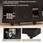 K&K 53'' Farmhouse Kitchen Island with Two Tempered Glass Cabinet Doors, Power Outlet, Rolling Kitchen Cart on Wheels with Drop Leaf, 5 Open Side Racks, 3 Drawers, for Kitchen, Dining Room, Black - Grand Goldman Shop