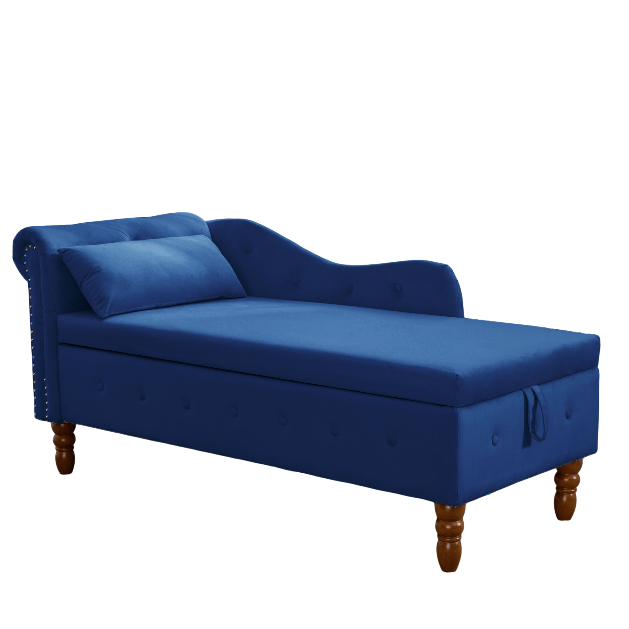 Navy Blue Chaise Lounge Indoor, Velvet Lounge Chair for Bedroom with Storage & Pillow, Modern Upholstered Rolled Arm Chase Lounge for Sleeping with Nailhead Trim for Living Room Bedroom Office - Grand Goldman Shop