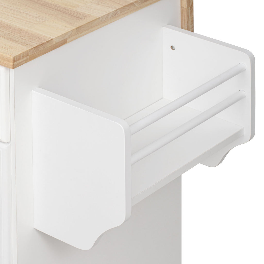 K&K 59.3' Kitchen Island with Storage 2 Pull Out Cabinet Organizers & Rubber Wood Drop Leaf, Rolling Kitchen Island with Trash Can Storage, Power Outlet, Spice & Towel Rack for Kitchen, Dining, White - Grand Goldman Shop