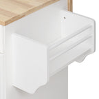 K&K 59.3' Kitchen Island with Storage 2 Pull Out Cabinet Organizers & Rubber Wood Drop Leaf, Rolling Kitchen Island with Trash Can Storage, Power Outlet, Spice & Towel Rack for Kitchen, Dining, White - Grand Goldman Shop