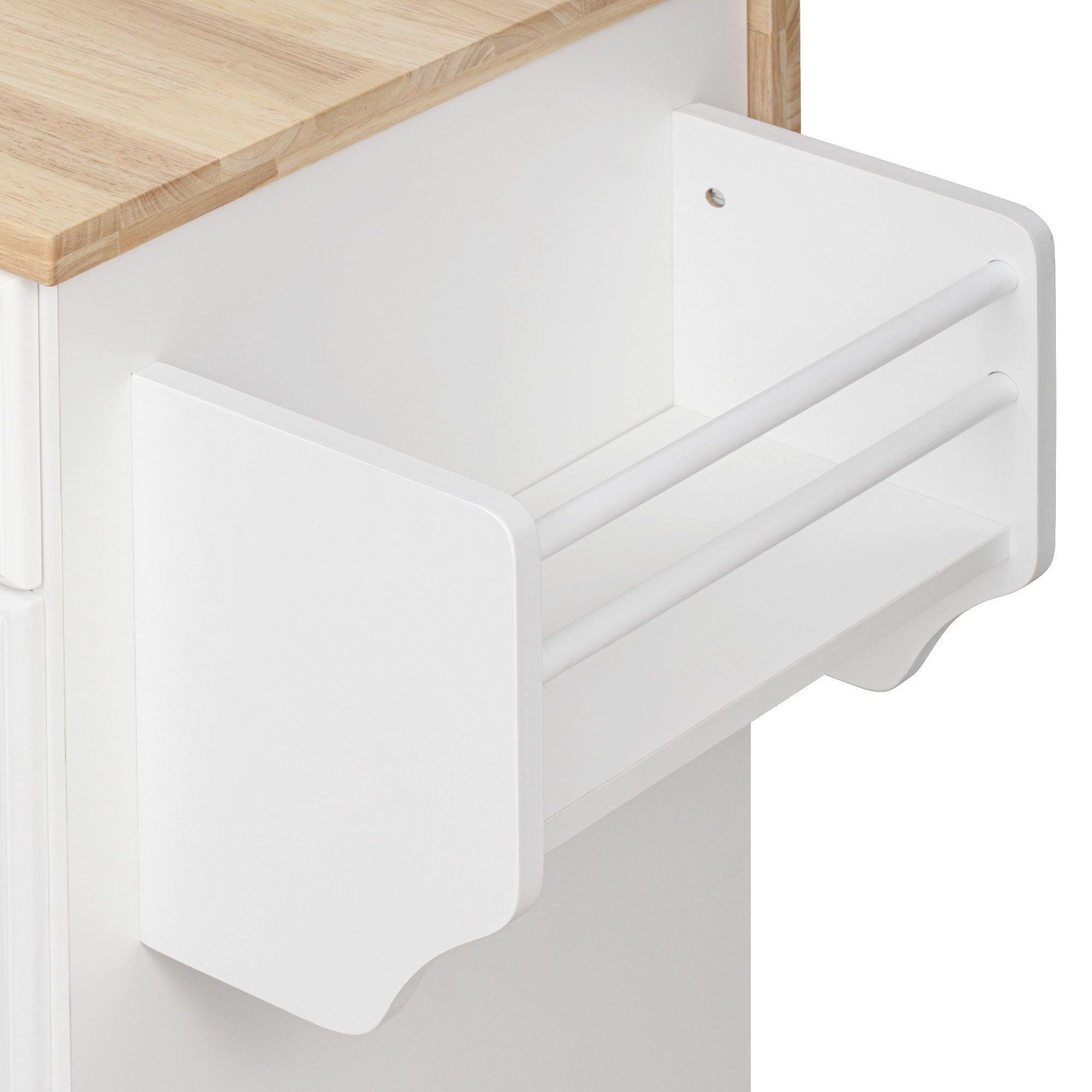 K&K 59.3' Kitchen Island with Storage 2 Pull Out Cabinet Organizers & Rubber Wood Drop Leaf, Rolling Kitchen Island with Trash Can Storage, Power Outlet, Spice & Towel Rack for Kitchen, Dining, White - Grand Goldman Shop