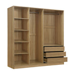 Doorless Wooden Storage Wardrobe for Dedroom with Shelves and 3 Drawers,Nature - Grand Goldman Shop