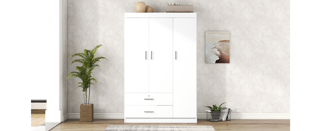 3-Door Wardrobe with 2 Drawers, White(OLD SKU:LP006001AAK) - Grand Goldman Shop