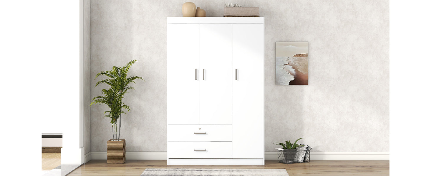 3-Door Wardrobe with 2 Drawers, White(OLD SKU:LP006001AAK) - Grand Goldman Shop