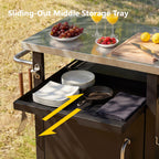 K&K 39.5' Outdoor Grill Cart with Storage Cabinet, Outdoor Bar Cart Pizza Oven Table with Wheels, Stainless Steel Top, Outdoor Kitchen Island with Spice & Paper Rack for BBQ, Waterproof Cover Included - Grand Goldman Shop