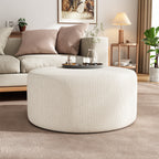 Upholstered Round Ottoman,Beige,Corduroy - Grand Goldman Shop