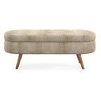Ottoman Oval Storage Bench with Rubber Wood Legs, Gray Fabric, 43.5'x16'x16' - Grand Goldman Shop
