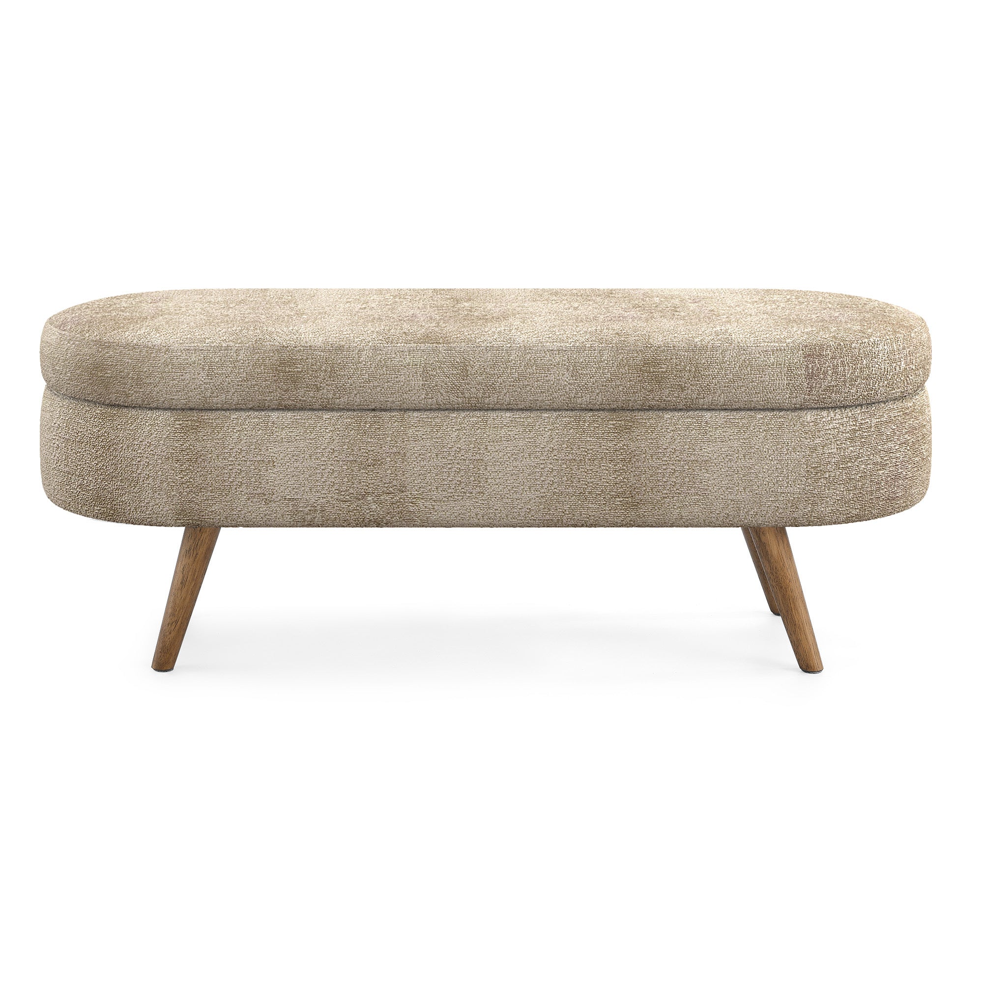 Ottoman Oval Storage Bench with Rubber Wood Legs, Gray Fabric, 43.5'x16'x16' - Grand Goldman Shop