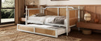 Traditional Style Rattan Twin Size Daybed with 2 Drawers, Antique White, Solid Pine Wood & MDF - Grand Goldman Shop