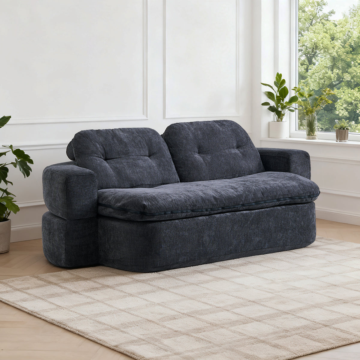 Modern Floor Sofa with 2 Pillows,Convertible Corduroy Fabric Foam-Filled Sleeper Sofa Bed, no assembly required,Convertible Sofa Cushion Unfolds into Quilt,Folding Mattress for Living Room,Playroom - Grand Goldman Shop