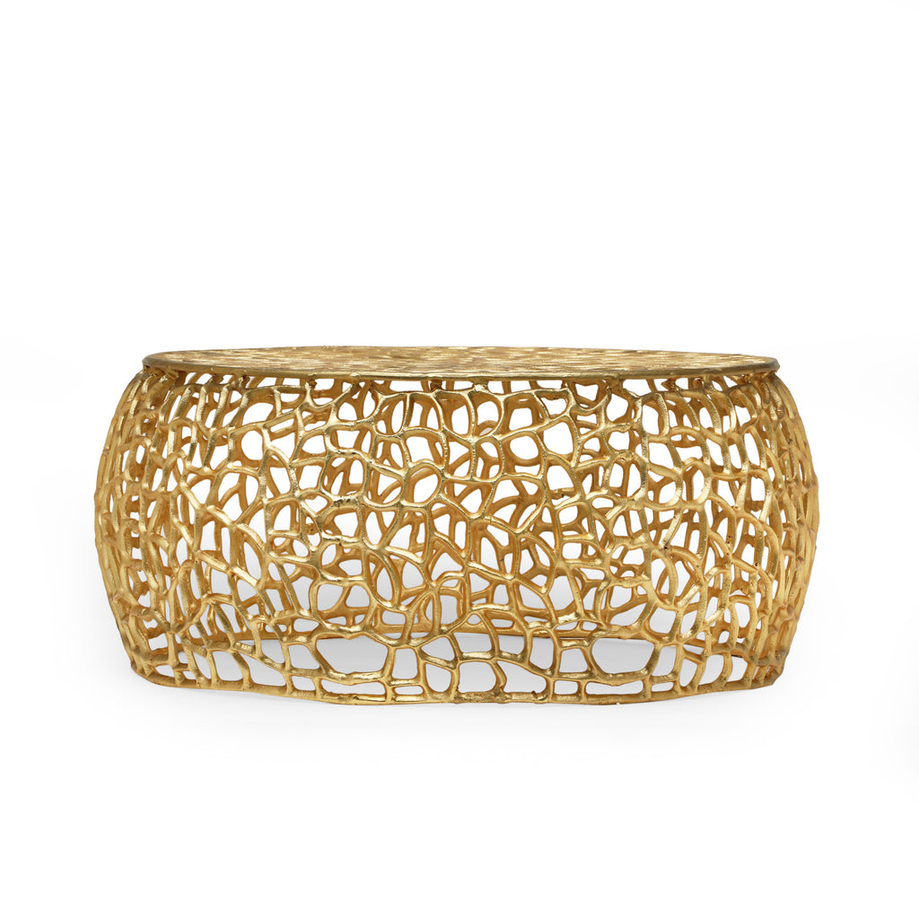 Modern Glam Mesh Coffee Table with Gold Accents and Aluminum Frame,27.50 x 27.50 x 12.50 - Grand Goldman Shop