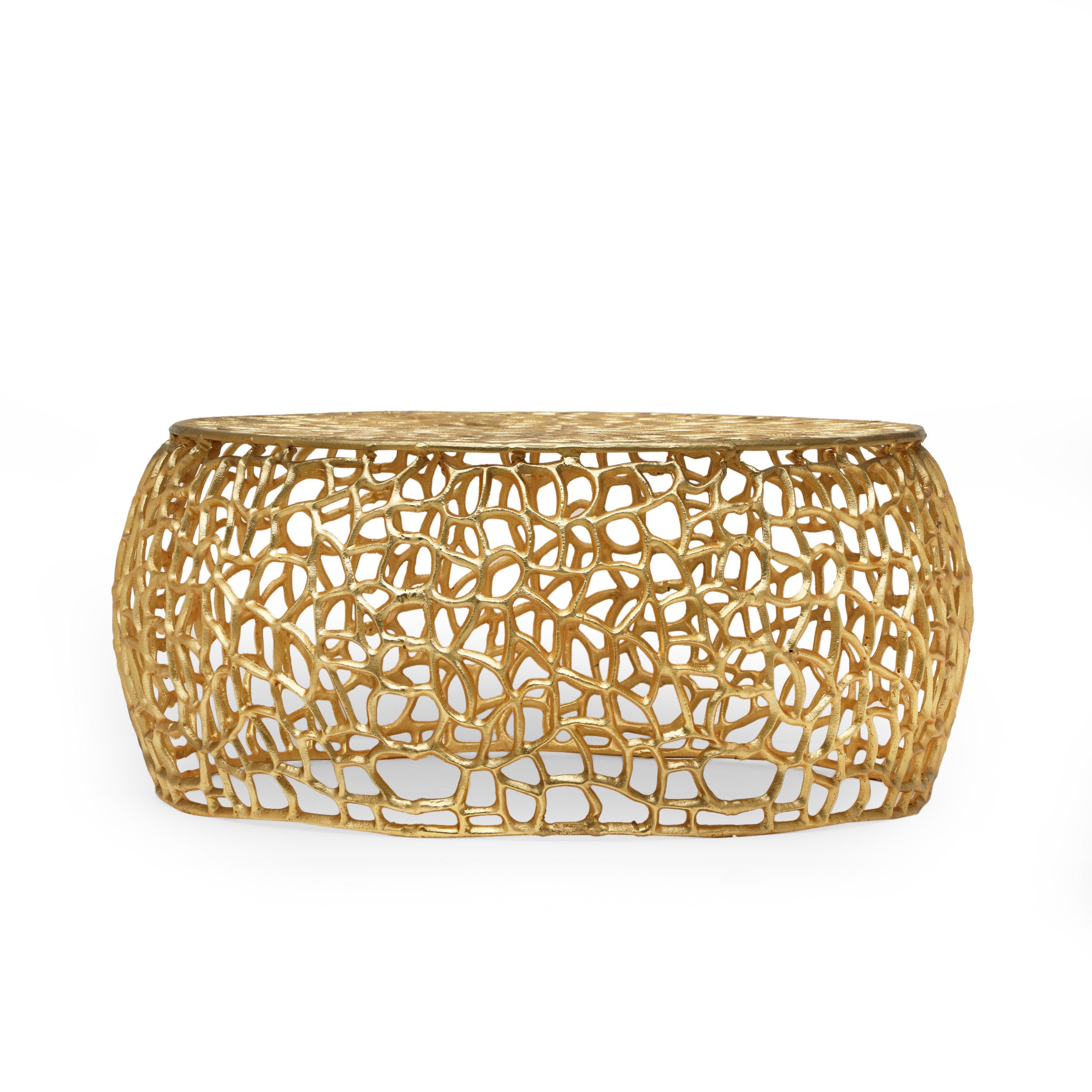 Modern Glam Mesh Coffee Table with Gold Accents and Aluminum Frame,27.50 x 27.50 x 12.50 - Grand Goldman Shop