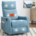 Heat Massage Manual Recliner Chair with Rocker and Swivel in Fabric for Living Room, Blue - Grand Goldman Shop