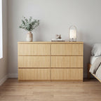 6 Drawer Storage Cabinet ,Dresser, Wood Storage Tower Clothes Organizer with Wavy drawer panel, Wide Chest of 6 Drawers, Large Storage Space for Bedroom, Hallway, Entryway Living Room Natural - Grand Goldman Shop