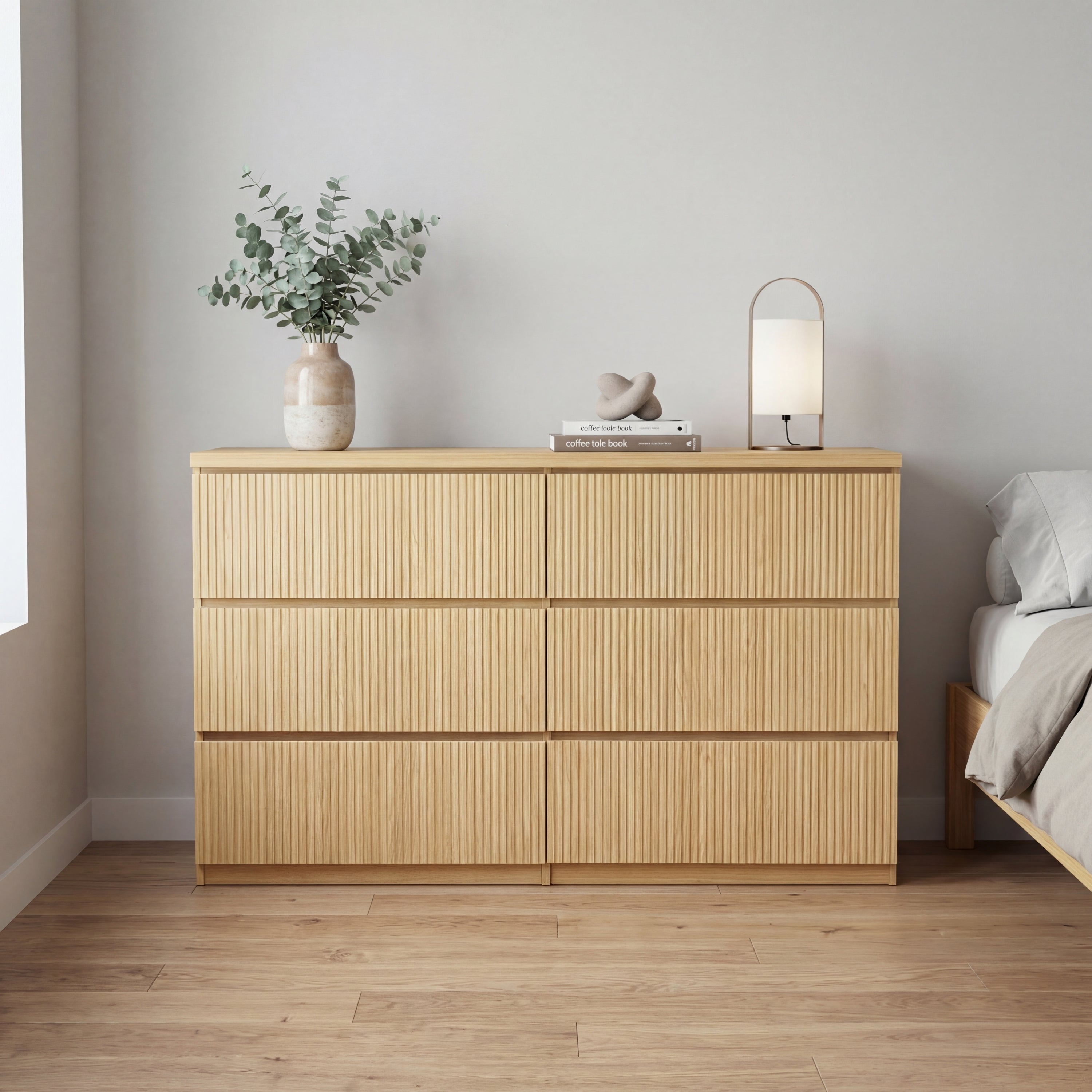 6 Drawer Storage Cabinet ,Dresser, Wood Storage Tower Clothes Organizer with Wavy drawer panel, Wide Chest of 6 Drawers, Large Storage Space for Bedroom, Hallway, Entryway Living Room Natural - Grand Goldman Shop