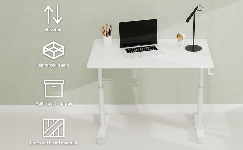 Adjustable Study Desk for Kids and Adults, Height-Adjustable Home Office Desk, White Frame with White Wood Tabletop, 60cm x 1