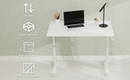 Adjustable Study Desk for Kids and Adults, Height-Adjustable Home Office Desk, White Frame with White Wood Tabletop, 60cm x 1