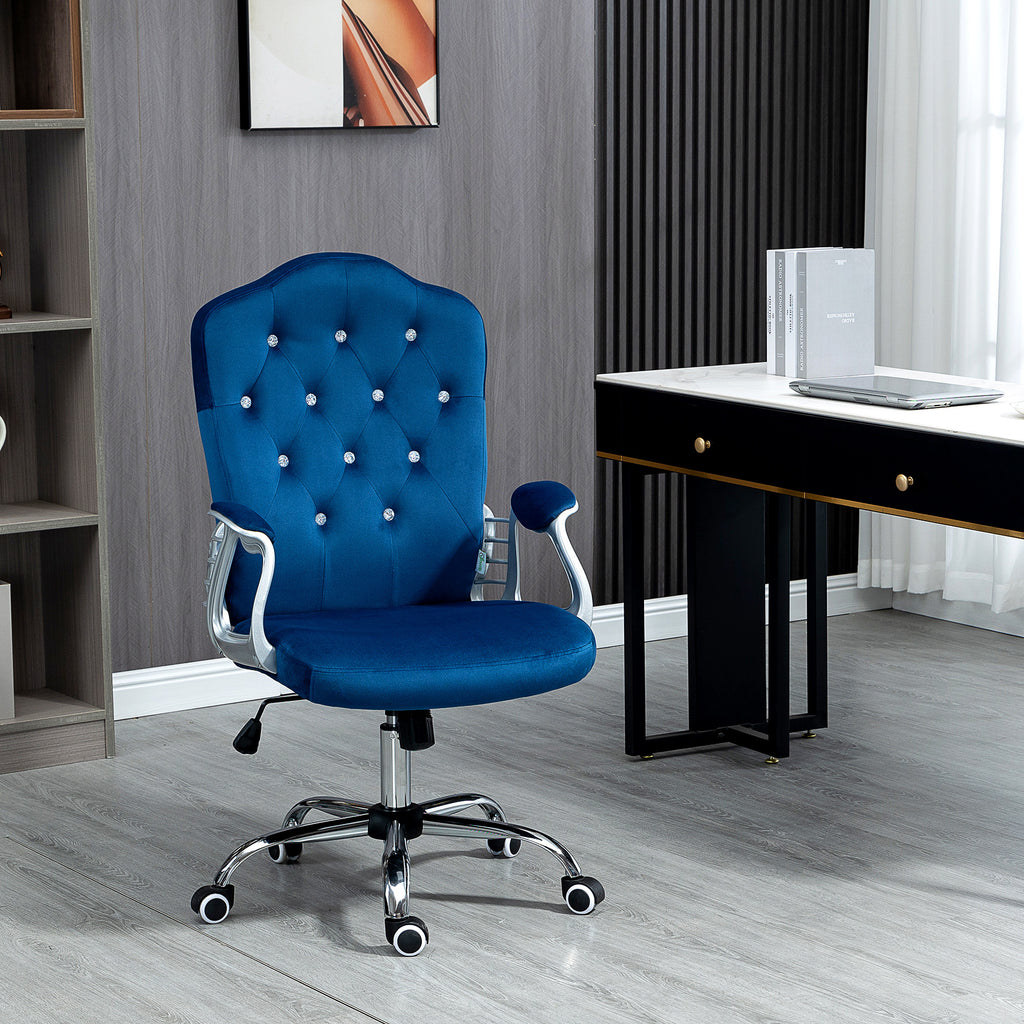 Vinsetto Home Office Chair, Velvet Computer Chair, Button Tufted Desk Chair with Swivel Wheels, Adjustable Height, and Tilt F