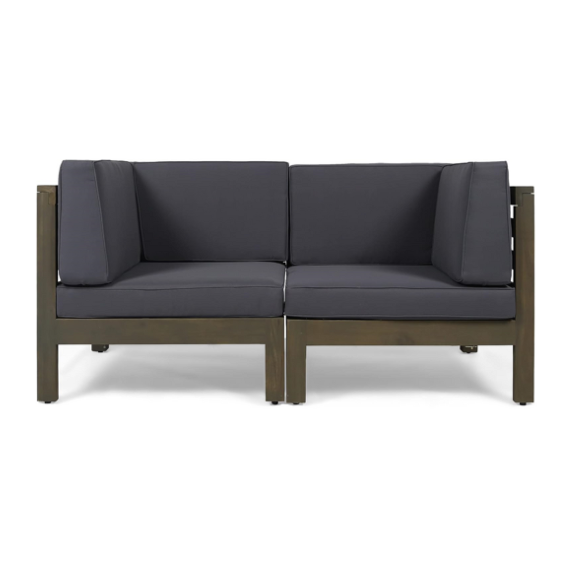 OANA 2-Piece Loveseat Set with Water-Resistant Cushions in Dark Grey Acacia Wood