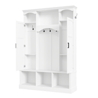 ON-TREND Modern All-in-One Hall Tree with Adjustable Shelves, Classic Arched Farmhouse Storage Bench with Dual Side Cabinets, Elegant Entryway Organizer with 7 Hooks for Mudroom, Hallway, White - Grand Goldman Shop