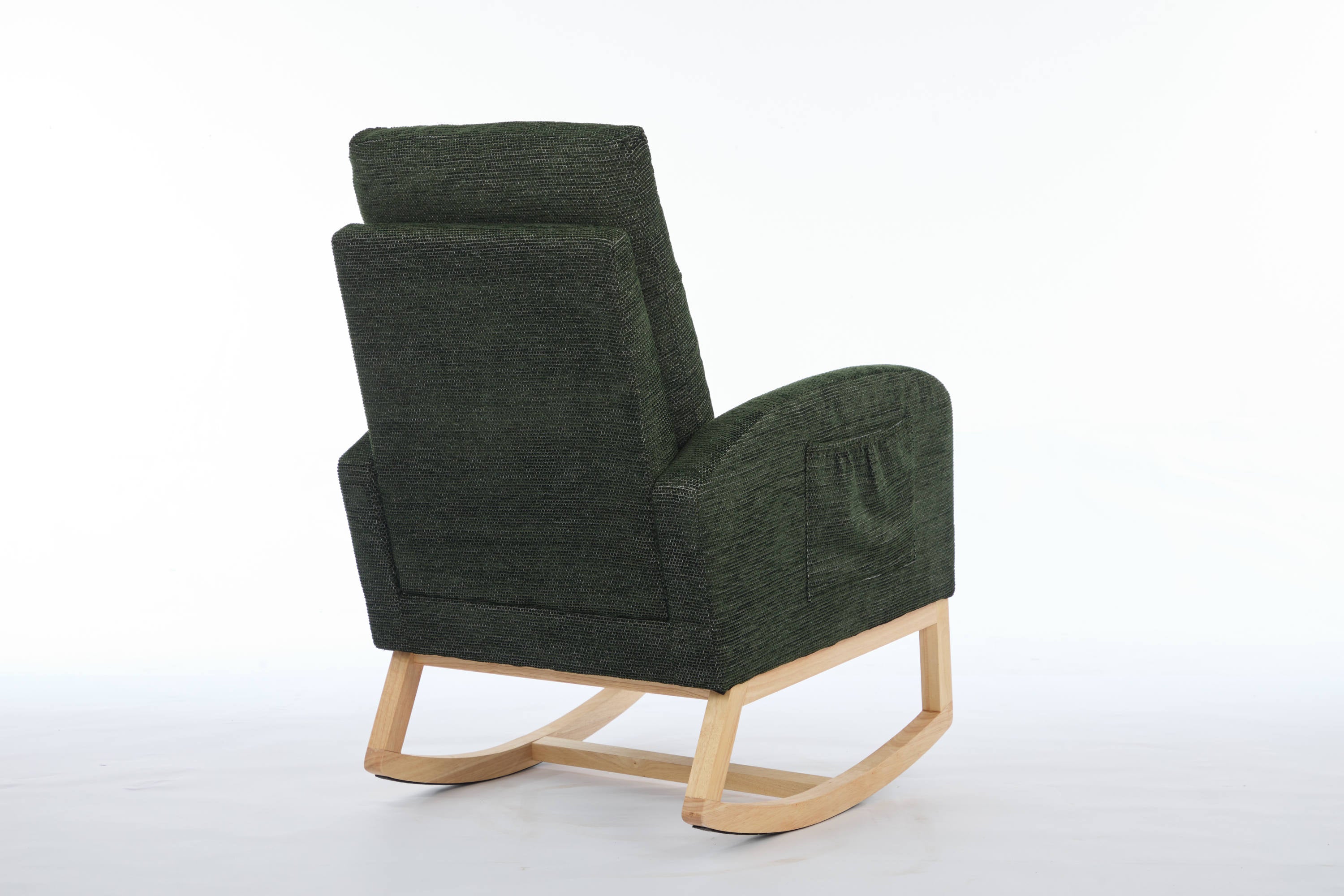 Modern Accent Rocking Chair Rocking Chair with Solid Wood Legs, Upholstered Nursery Glider Rocker, Comfy Armchair with Side Pocket, Living Room Lounge Arm Chair with High Backrest fabric - Grand Goldman Shop