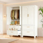 71' Tall Metal Wardrobe Cabinet with 2 Drawers and Hanging Rod, 2 Doors Wardrobe Closet with Shelf for Bedroom, Office, Laundry Room,Entryway ,Foyer,Guesthouse (White) - Grand Goldman Shop