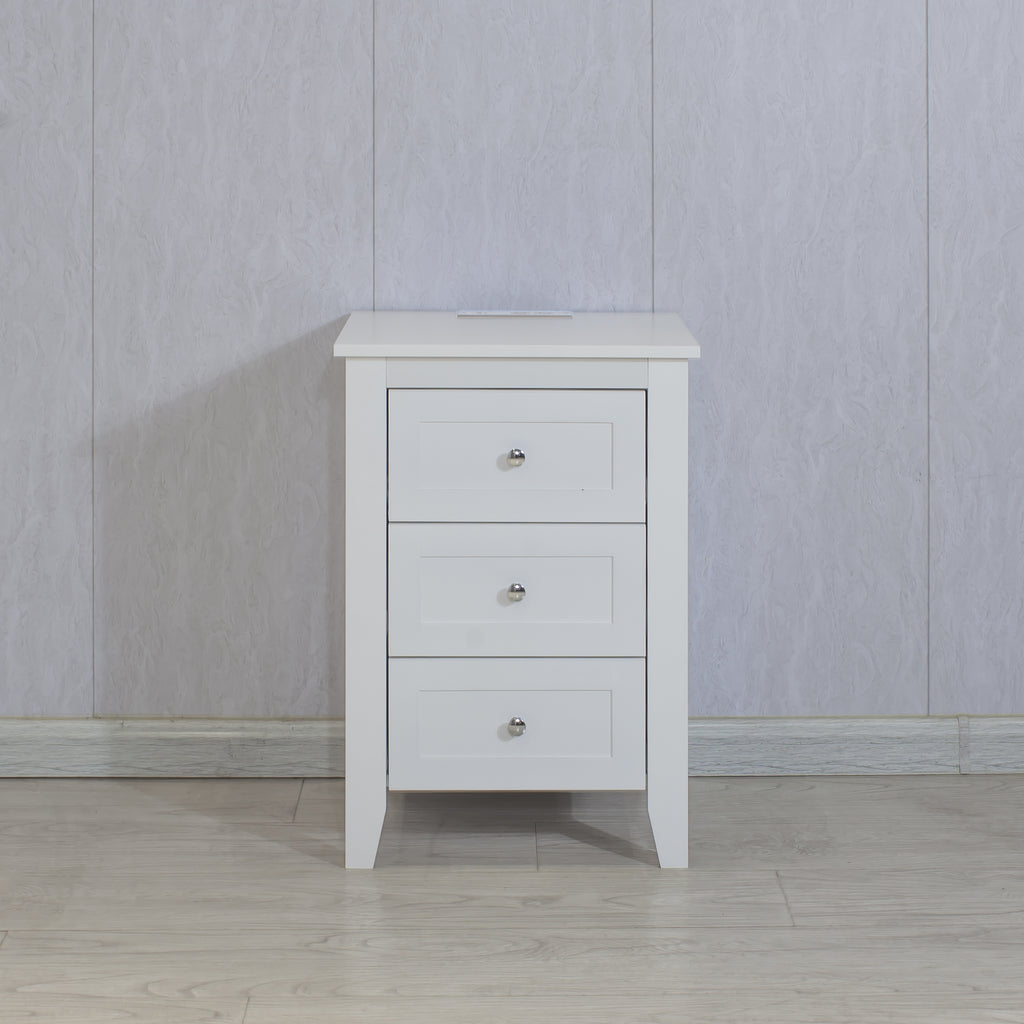 White 3 Drawer Nightstand with Charging Station and USB Ports & Power Outlets,Wooden Bed Side Table/End Table Modern Night Stands for Bedrooms - Grand Goldman Shop