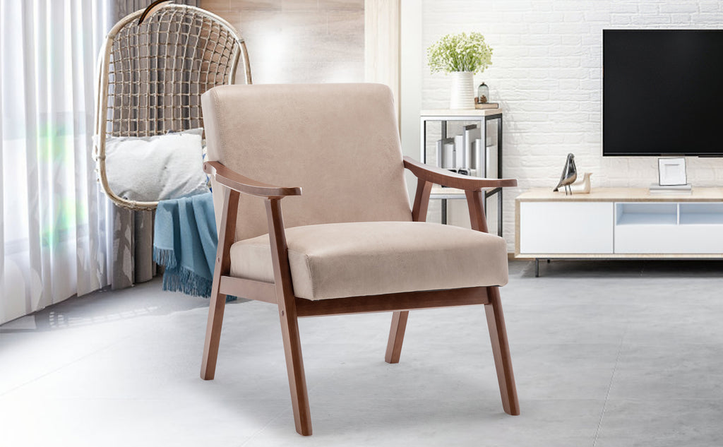 Mid-Century Modern Wingback Accent Chair with Solid Wood Frame and Extra-Thick Backrest – Lounge Chair for Living Room, Bedroom, or Reading Room - Grand Goldman Shop