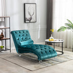 Velvet Chaise Lounge Indoor, Button-Tufted Upholstered Chaise Lounge Chair with Pillow, Teal Velvet, 63.38 inch - Grand Goldman Shop