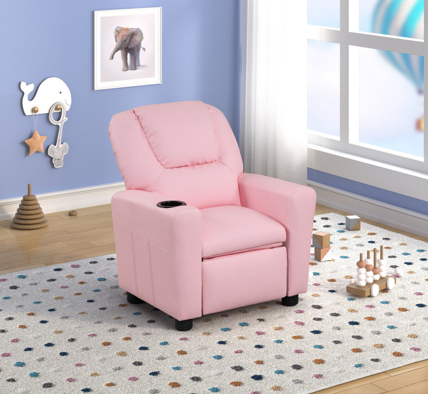 Carisa 23'W Pink PU Leather Kids Recliner Chair with Cupholder | Premium Home Decor - Grand Goldman
