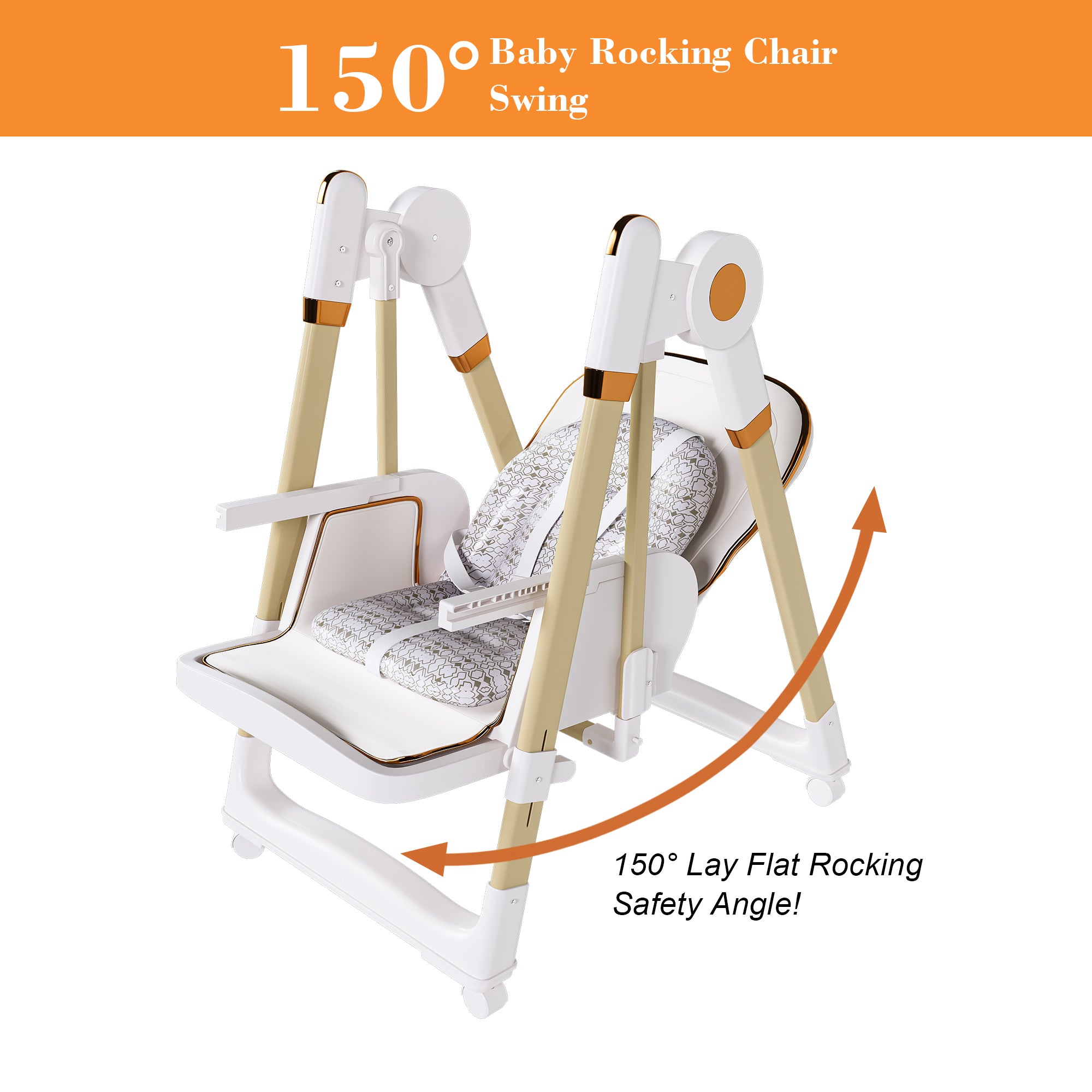 Convertible Baby High Chair to Rocker with 5-Point Harness, Foldable Infant Feeding Chair in White with Removable 2-Tier Easy