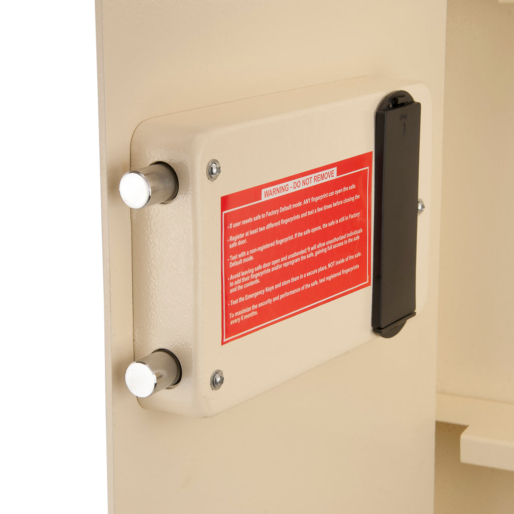 Biometric Wall Safe with Left Open Door in Beige Steel, 0.82 Cubic Ft | Premium Home Decor - Grand Goldman