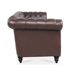 Dark Brown PU Rolled Arm Chesterfield Three Seater Sofa with Solid Wood Frame and Birch Legs - Grand Goldman Shop
