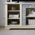 Mantel Stone TV Media Stand with with Faux Stacked Stone Surround, Modern Entertainment Console with Open Storage Space,WHITE, 58.31'W*15.39'D*26.06'H - Grand Goldman Shop