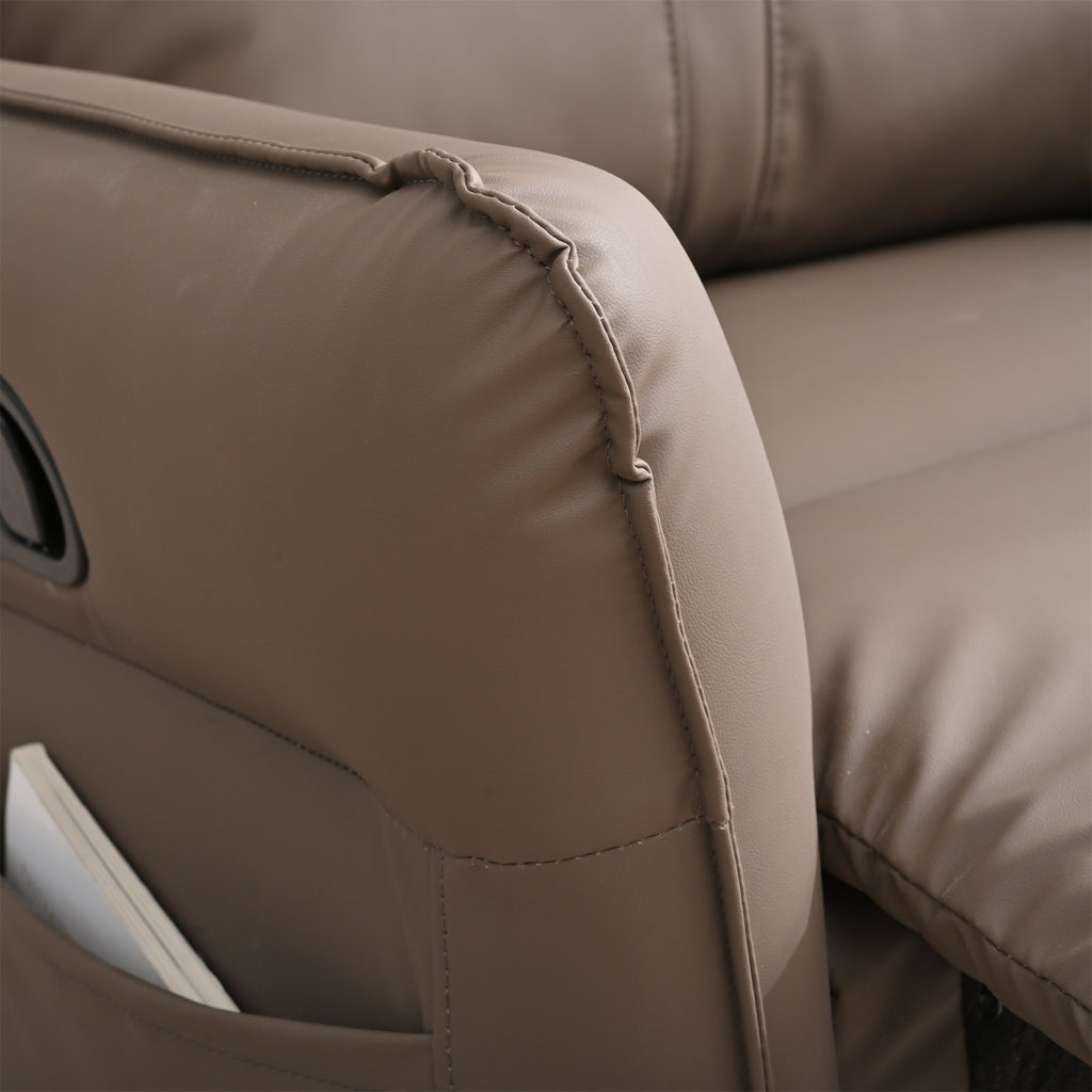PU Rocking Recliner Chair, 360° Swivel Nursery Rocking Chair, Glider Chair, Modern Small Rocking Swivel Recliner Chair, Home Theater Seating, Side Pocket (Brown+360° Swivel) - Grand Goldman Shop