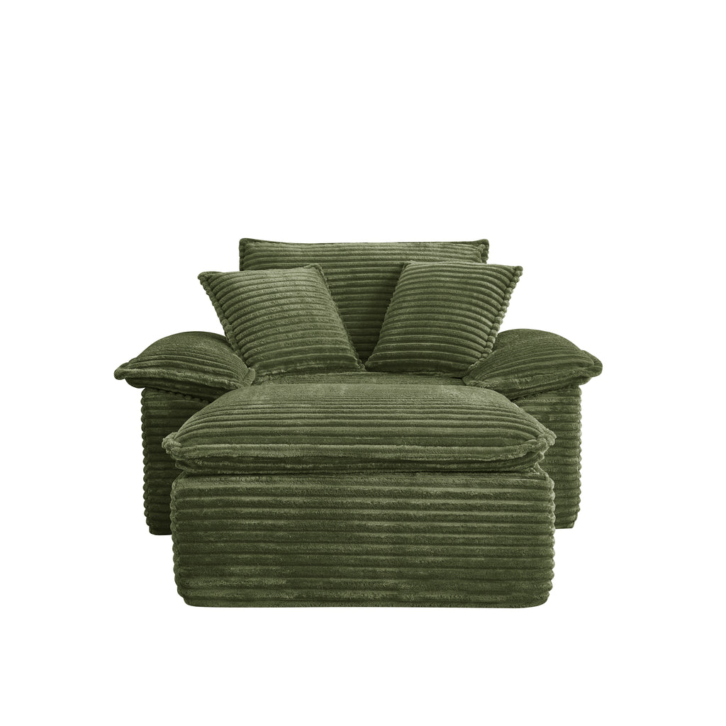 47' Oversized Sofa Chair and a Half with Deep Seat & Movable 2-Layer Ottoman Set,  Cloud Sofa Bed with Chaise, 1-Seater Modular Sectional Sleeper Couch for Living Room, No Assembly Teddy-Fleece, Green - Grand Goldman Shop
