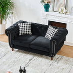 Mid Century Modern Chesterfield Velvet Sofa with Roll Armrest & Nailhead, Black, 67-Inch - Grand Goldman Shop