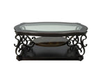 Cocktail Table, Glass table top, MDF W/marble paper middle shelf, powder coat finish metal legs. (52'Lx32'Wx20.3'H) - Grand Goldman Shop