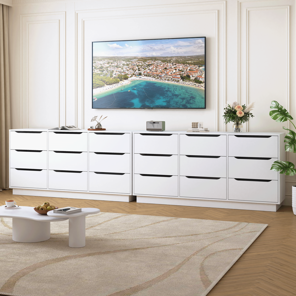 9 Drawer Dresser for Bedroom with Deep Drawers, Large Floor Wood Dressers & Chest of Drawers , Modern White Long Dressers for Closet Living Room - Grand Goldman Shop