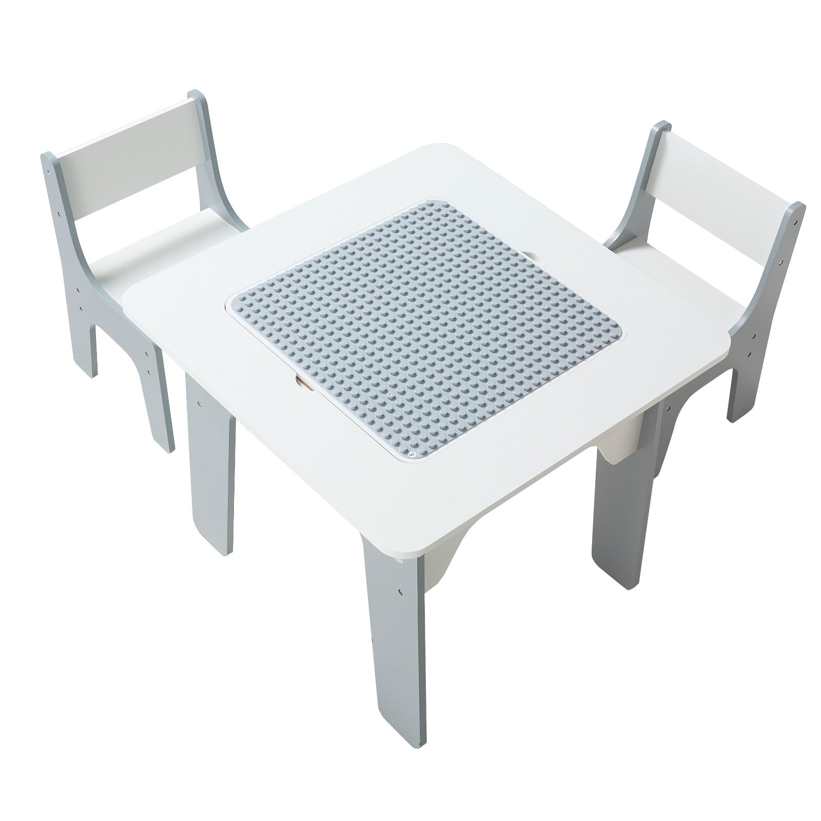 4 in 1 Kid Activity Table and 2 Chairs Set, Graffiti & Building Blocks Double-Sided Tabletop, Toddler Play Table with Storage for Kids 3+ Years, Large Storage Space, Gift for Boys & Girls, White