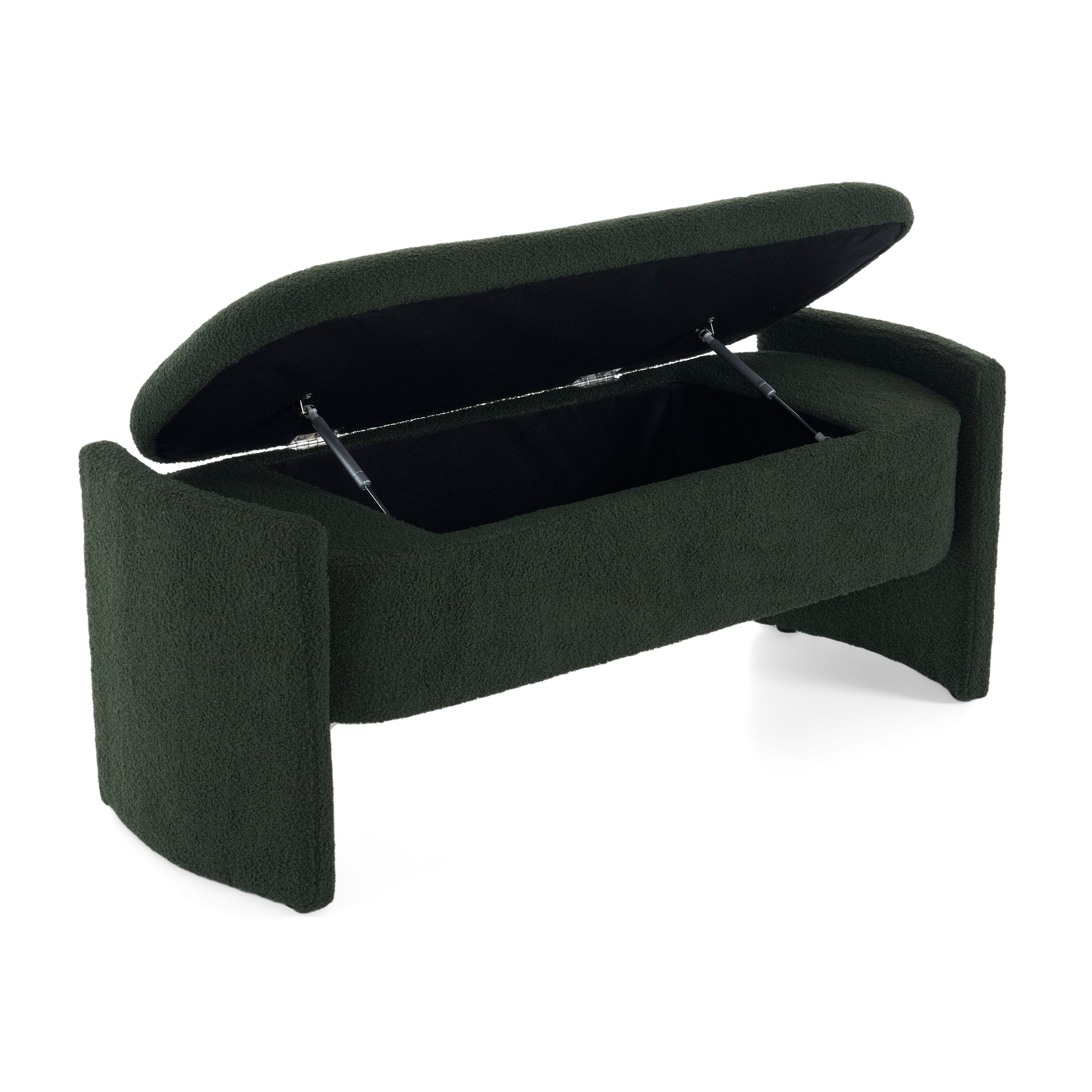 Elegant Long-shaped Storage Ottoman Bench, Boucle Material, Dark Green, Simple and Grand Design - Grand Goldman Shop