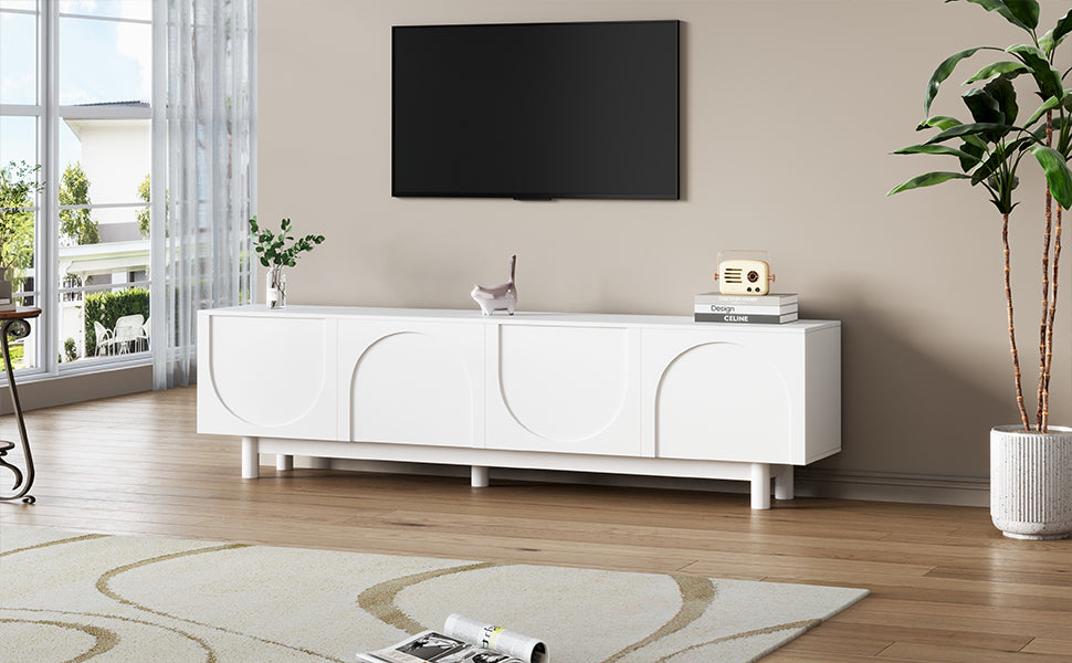 ON-TREND Graceful TV Stand with Arch Cabinets for TVs Up to 78'', Minimalist Entertainment Center with Solid Wood Legs, Practical Media Console with Adjustable Shelves for Living Room, White - Grand Goldman Shop