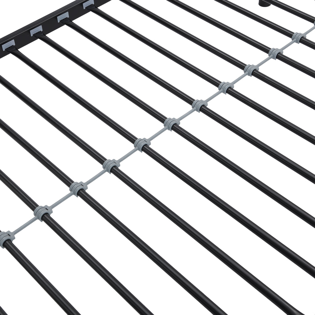 Modern Twin Over Twin Metal Bunk Bed with Trundle Black Durable Space-Saving Design - Grand Goldman Shop