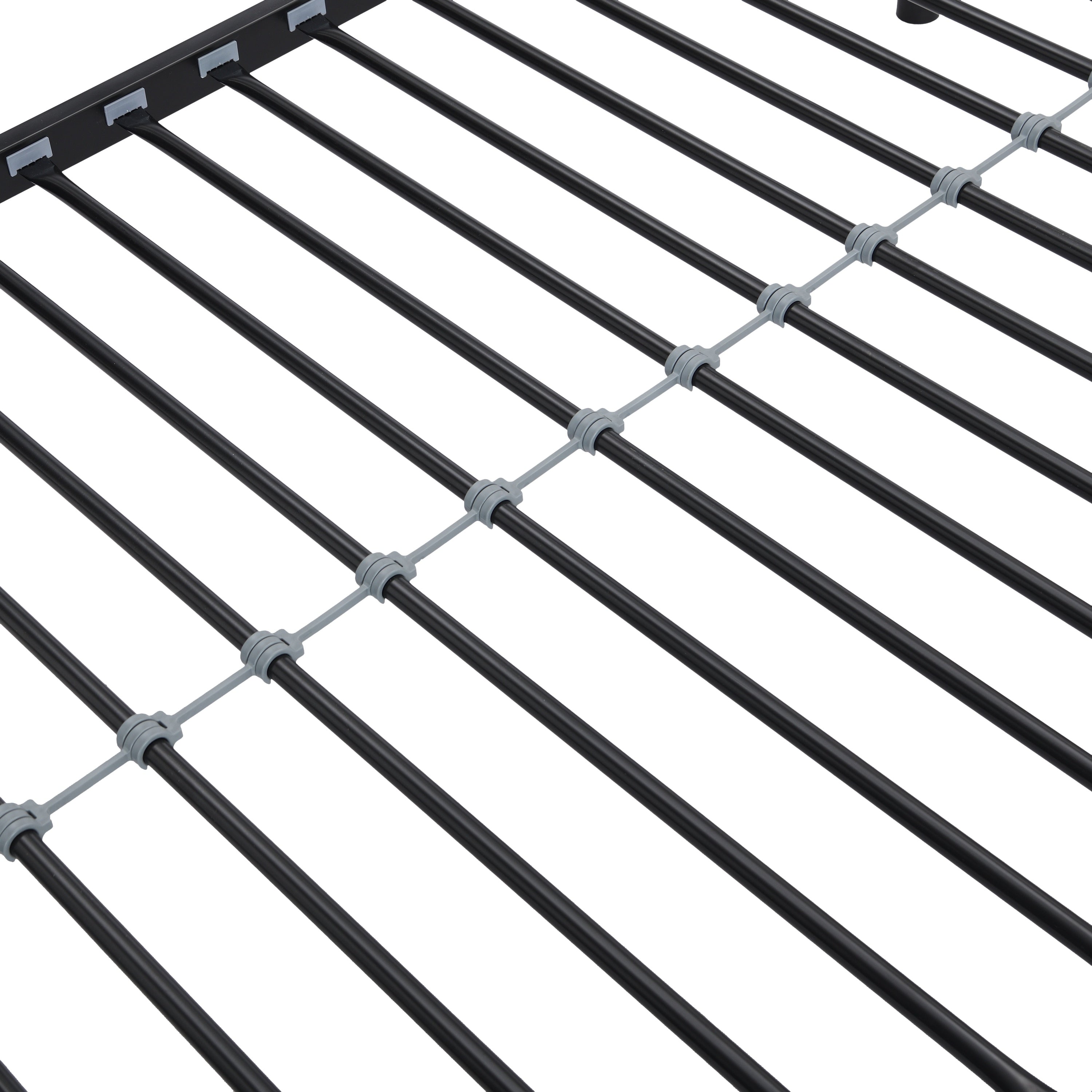 Modern Twin Over Twin Metal Bunk Bed with Trundle Black Durable Space-Saving Design - Grand Goldman Shop