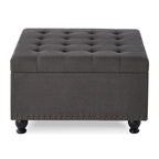 Large square storage ottoman with wooden legs, Upholstered button tufted coffee table with nail trims for Living Space,Dark Grey - Grand Goldman Shop